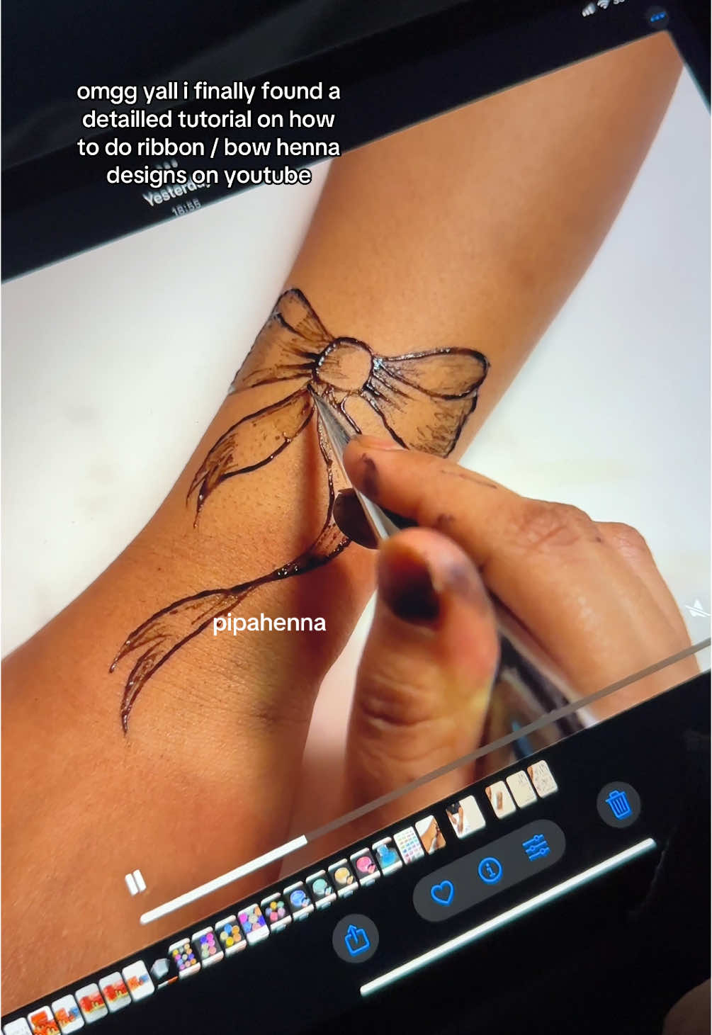 “TAYRA - bow / ribbon henna design tutorial “ by pipahenna on youtube #ribbon #bow #henna #tutorial easy to follow step by step beginner friendly how to do make