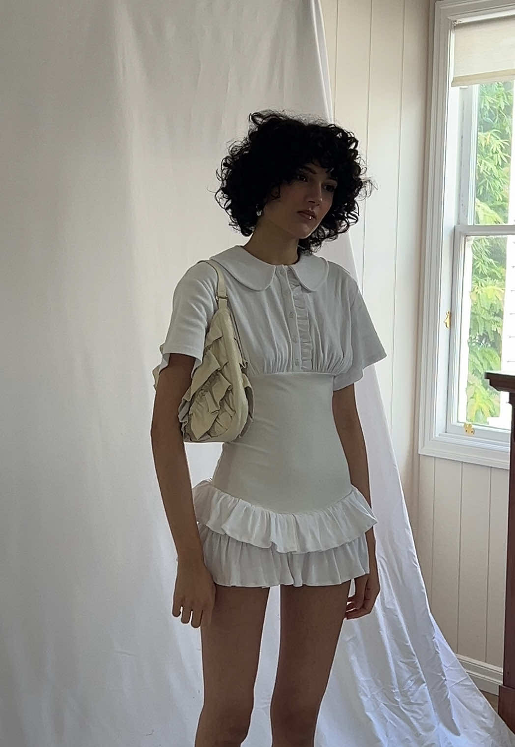 Collar Fitted Frill Dress in White ⋆˚✿˖°