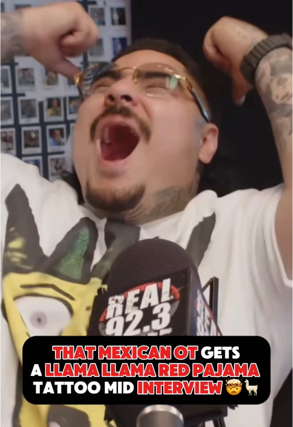 #CRAZY MOMENT 🤯 #ThatMexicanOT gets a #tattoo mid-interview on @The Cruz Show to always remember his infamous #LlamaLlamaRedPajama Challenge 🦙🔥 + THE ENTIRE SHOW GOT MATCHING TATTS👀 #iHeartRadio  Tattoo Artist: @rockrollg