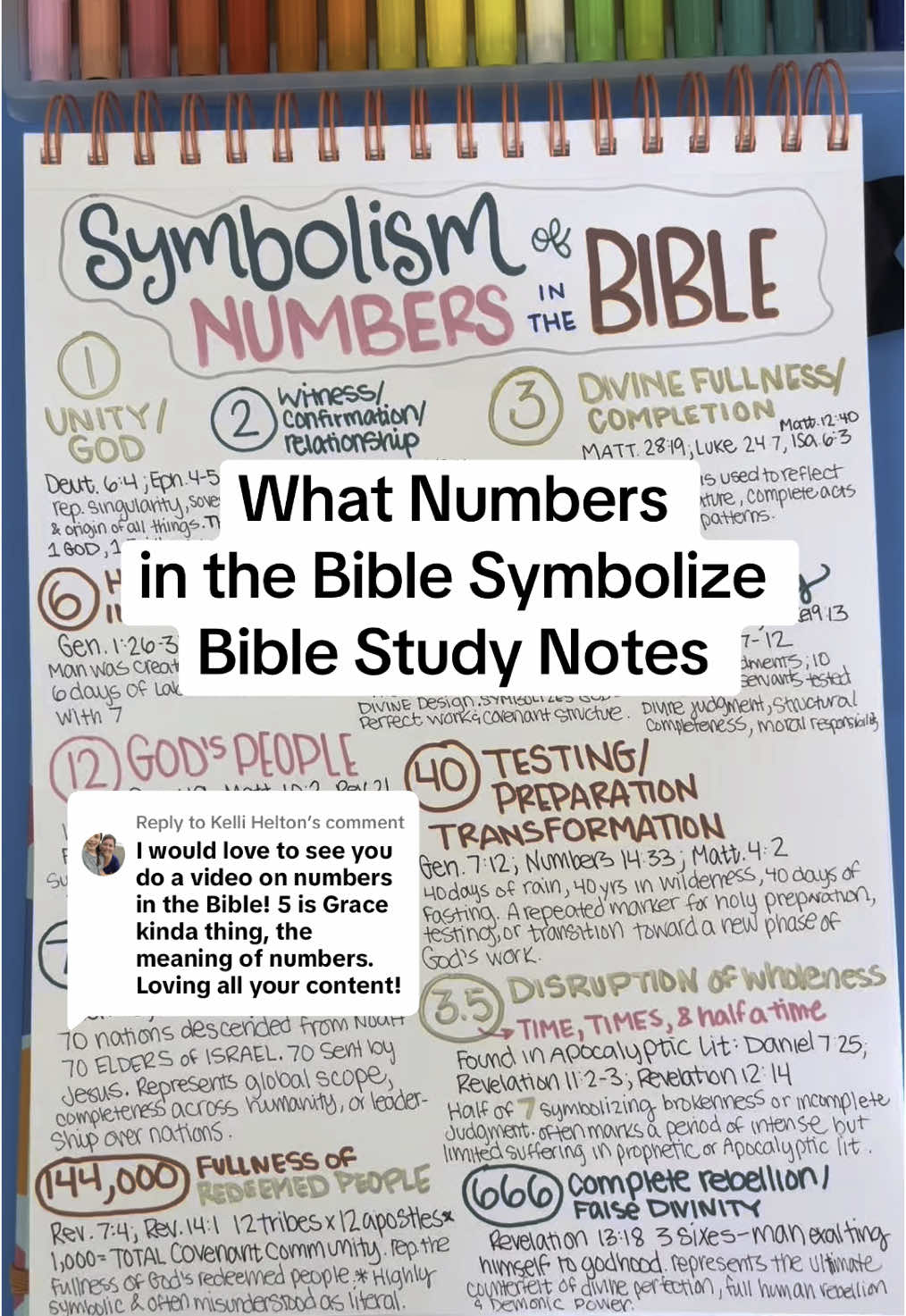 Replying to @Kelli Helton what numbers symbolize in the Bible! I included the major ones I didn’t have room to include the small meaning ones like 5 for grace etc. So hopefully this is what you were looking for! From the beginning numbers have meant something - 7 days of creation. Humans being created on the 6th day. God is 3 in 1. When numbers show up in Scripture it’s not without deeer meaning and symbolism! God is the God of cohesion and it’s no surprise that numbers are used to help us understand God’s divine order! #biblejournaling #biblejournal #biblejournalingcommunity #biblejournalingideas #biblestudytime #biblestudytips #biblestudynotes #bibleteaching #theology #christiansoftiktok 