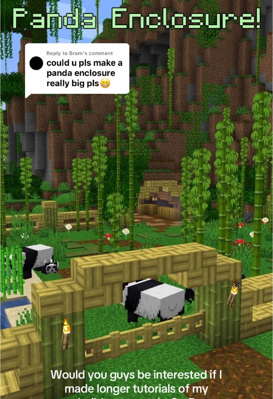 Replying to @Bram Panda Enclosure!  Let me know! I know the shorter videos can be a bit hard to follow :) Thanks for watching ❤️ #Minecraft #minecrafter #minecraftbuilding #minecrafttutorial #minecraftsurvival #minecraftletsplay #minecraftcreative #minecraftbuild #minecraftmobs #minecraftallay #minecraftpanda #game #gaming #gamer #relaxinggames #relaxingvideos #minecraftmemes #gametutorial #minecraftsubwooferlullaby #panda #pandas 