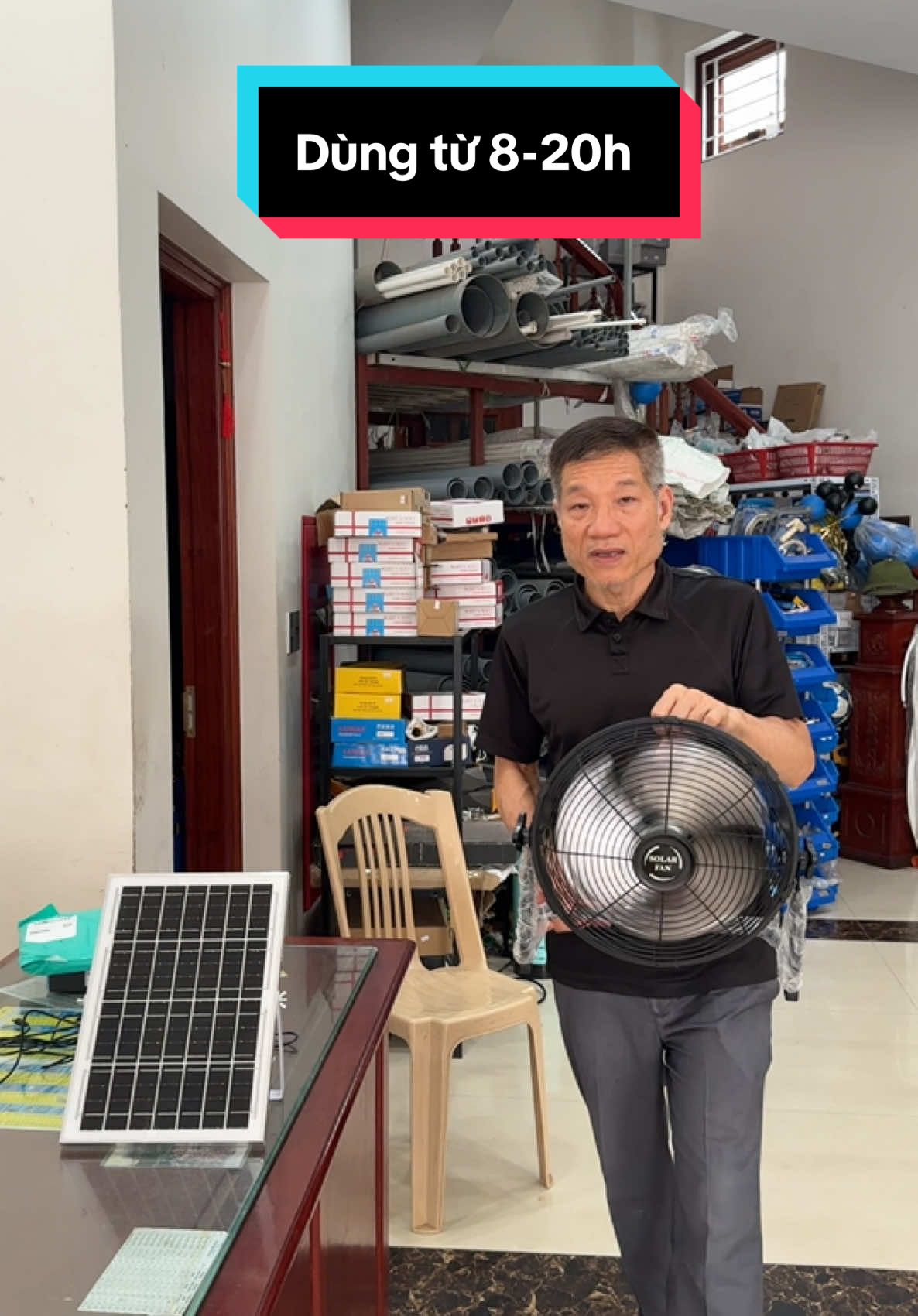 Quạt năng lượng mặt trời chân quỳ công suất 15w lồng sắt Sơn tĩnh điện #dungtu8-20h #thinhhanh 