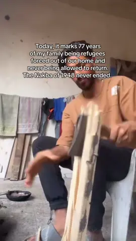 77 years later and having to chop any wood to cook for any fire. 77 years of my grandparents fleeing from their farms and home to living in tents, 77 years later by the same army we never stopped being refugees and have never got our justice. Our lives are being thrown as if we aren’t human beings. Please if anyone can help in the 🔗 in bio it would help our family survive in Gaza. #foryoupage #fyp #foryou #Viral 