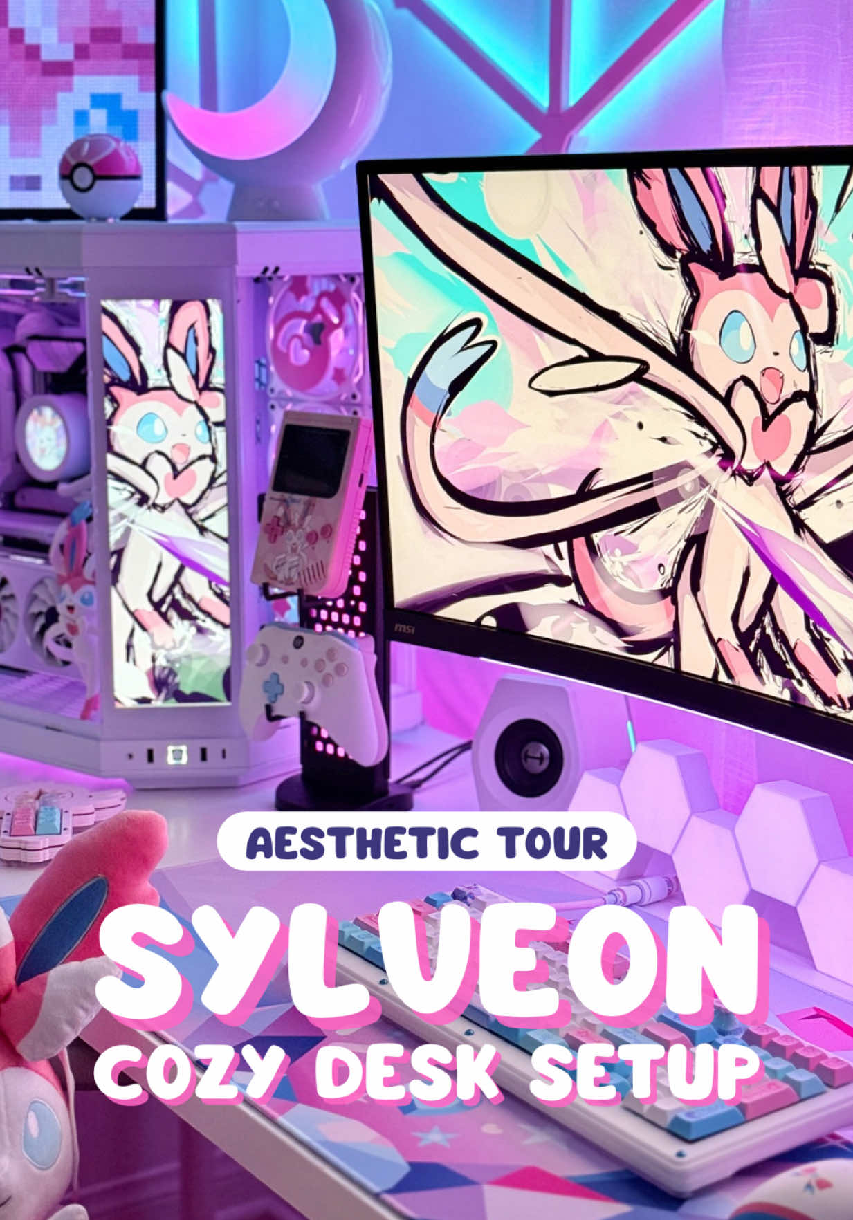 🎀🩵 Cozy Setup: SYLVEON CORE EDITION! 🩵🎀 Is your gaming setup Pokémon-themed? 👀✨ This Sylveon aesthetic is my number one favorite way to decorate my desk! There’s nothing better than pastel pink and blue~ 🥰 I’ll always go back to this no matter what, because it makes me so happy! 🥹 What’s your favorite Sylveon-themed item from this setup? And who’s your favorite Pokémon? 💕💎 💖🌸💖🌸💖🌸💖 #sylveon #GamingSetup #setuptour