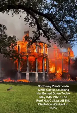 Nottoway Plantation, also known as Nottoway Plantation House was located near White Castle, Louisiana, United States. The plantation house was a Greek Revival- and Italianate-styled mansion built by enslaved African people and artisans for John Hampden Randolph in 1859, and used to be the largest antebellum plantation house in the South with 53,000 square feet (4,900 m2) of floor space until it was completely lost to a fire on May 15, 2025. #fypシ #fyp #fire #plantation #nottowayplantation 