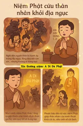 Mỗi một niệm danh hiệu Phật, thân bằng quyến thuộc trong địa ngục đang bị quỷ dữ đánh đập sẽ bỗng dừng tay. Danh hiệu Phật như ánh sáng từ bi chiếu soi, khiến cơn đau và khổ hình tạm ngưng. Niệm Phật không chỉ giúp chính người niệm mà còn mang đến sự cứu độ cho những chúng sinh đang chịu cảnh khổ đau trong các cảnh giới thấp. Chính sự thanh tịnh và thành kính trong từng niệm Phật là nhân duyên để Phật lực gia hộ, phá tan những ràng buộc u mê. Vì vậy, mỗi niệm danh hiệu Phật đều mang ý nghĩa sâu sắc, là nguồn năng lượng cứu độ vô cùng lớn lao, giúp chuyển hóa đau khổ và mở ra con đường giải thoát cho muôn loài. #ADiDaPhat #nammoadidaphat #niemphat