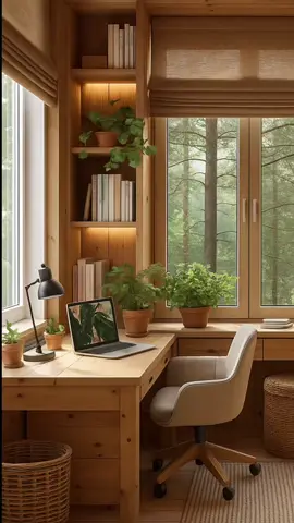 Where focus meets calm. Work-from-home dreams 🥰 #rusticarchitecture  #rusticworkspace #homeofficevibes #woodinterior #PlantLover #calmcorner #workfromhome
