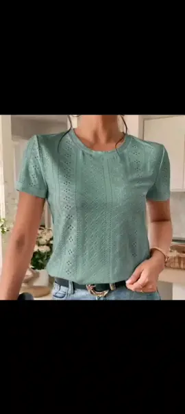 Ayel Fashion 口 Womenswear Round Neck Eyelet Embroidery Tee Short Sleeve Tops Stretchable Eyelet Fabric double linning #tiktokaffiliatemarketing #buynow 