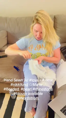 Hand Sewn w/ #Love - A new #nikkilund ☆Maite♡ #Beaded  #pearl #rhinestone  #blouse available @Nordstrom🖤🤍                      #sewing #handmade #foryou #DIY  #fashion #fashiondesigner #fashiontiktok #nordstrom #blouse #mom #momlife #lovetoloveyou #music 