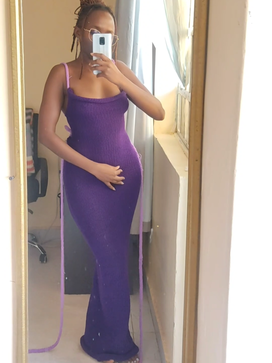 knitting patterned dress 💜 #fyp #knitting #knit #fy #crotcheting #crotchettiktok 