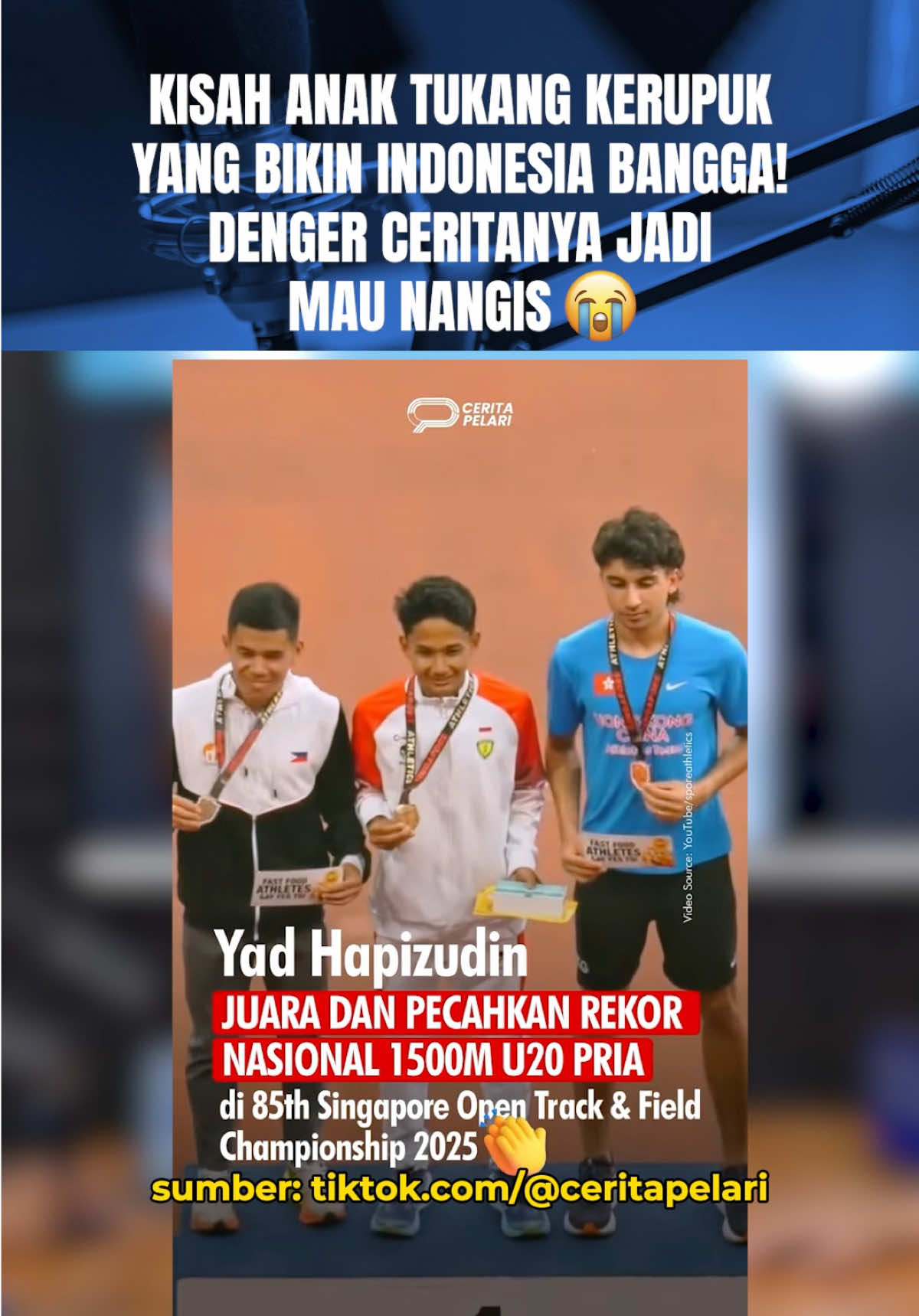 ANAK PEDAGANG KERUPUK INI MENGHARUMKAN NAMA INDONESIA DI KANCAH INTERNASIONAL‼️ Atlet Lari @Yad hz berhasil meraih Emas di 1500m di Singapore Open 2025 dan memecahkan rekor nasional🤩 Keberhasilannya ini juga tidak lepas dari pelatihan bersama Coach Agung Gantar dan peran orang tua untuk melatih mental Yad Hafizudin 🥹