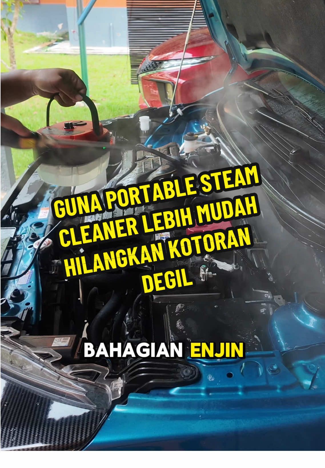 Replying to @Franklin. B  Guna portable steam cleaner ni membantu permudahkan cuci kesan2 kotoran degil dekat engine kereta korang #portablesteam #portablesteamcleaner #cleaningsteam #steamcleaner 