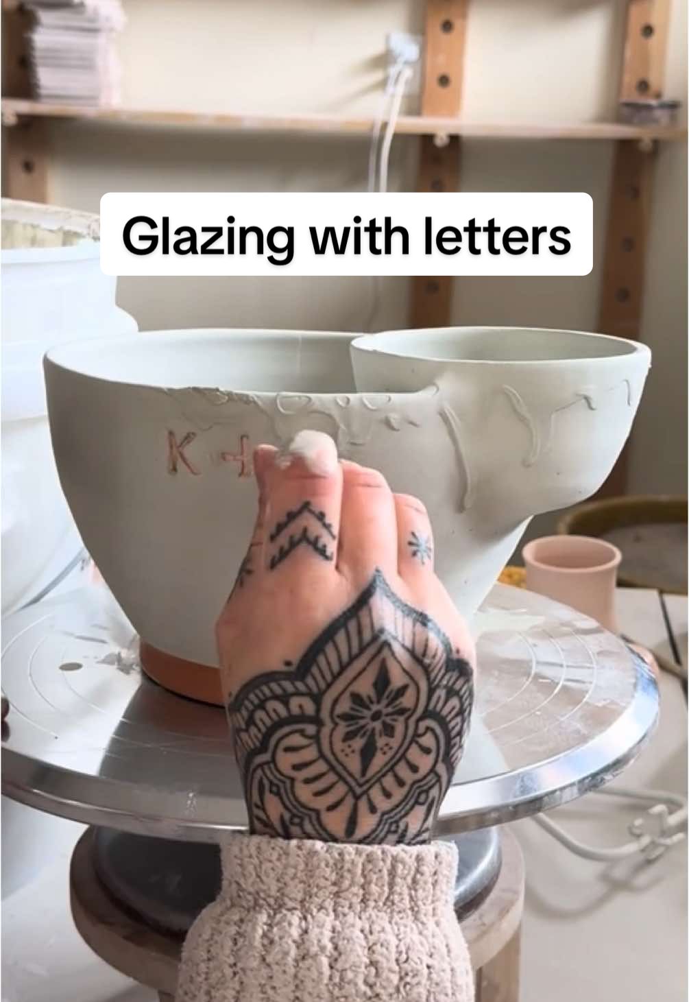 Glazing a Chip & Dip bowl #glazingpottery #glazing #ceramics #chipsanddip #weddinggift #potterytiktok 