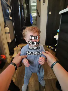 👶🏻Time needs to slow down but my girl is making steady progress. First steps before she was 9mos old #firststep #baby #milestone #trailerlife #fyp #family #girldad 