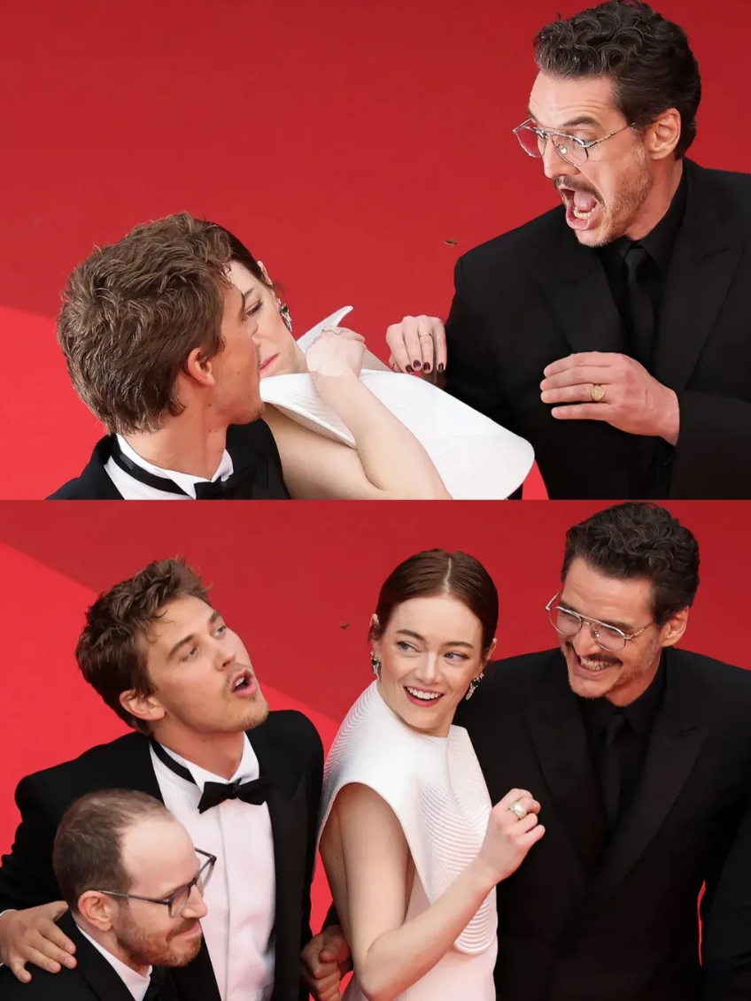 I know it's just a bee, but in this scenario, I'm Emma Stone.  #emmastone #pedropascal #austinbutler  #cannesfilmfestival #thebee   #giggles 