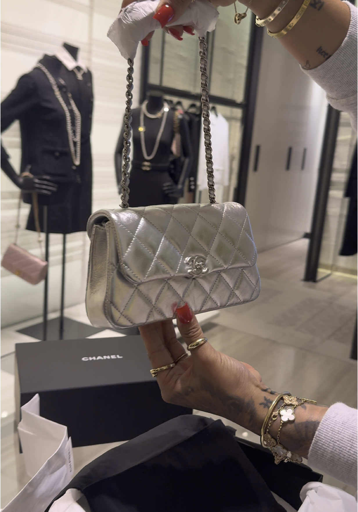 i love her. i needed a silver bag! #chanel #unboxing #fyp