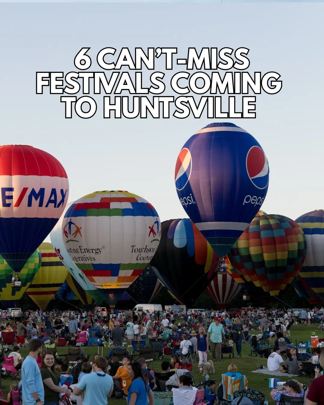Mark your calendars, Huntsville! Here are 6 festivals you don’t want to miss: Camp to Amp 🎶Enjoy live music, local vendors + so much more. 🗓️Saturday, May 17 📍MidCity 🎟️FREE Alabama Jubilee Hot Air Balloon Classic 🎈The oldest hot-air balloon race in the mid-South. 🗓️Saturday + Sunday, May 24-25 📍Point Mallard Park in Decatur 🎟️ FREE Cigar Box Guitar Festival 🎸The world’s longest-running cigar box guitar festival with plenty of music + entertainment. 🗓️Friday-Sunday, May 30-June 1 📍AVIQ Showroom, Lowe Mill + The Orion 🎟️$15-$75 Southern Fried Film Festival 🎞️Showcasing the best independent cinema, local indie music + innovative technology. 🗓️Thursday-Sunday, June 5-8 📍Lowe Mill, The INTUITIVE Planetarium, + Downtown Huntsville Public Library 🎟️ $10 per film Huntsville Water Lantern Festival 🏮Create your own lantern + enjoy food/music. 🗓️Saturday, June 21 📍Big Spring Park 🎟️Starting at $30, kids under 8 are FREE Rocket City Pickle Festival 🥒Plenty of pickle-inspired eats, drinks, games, + local vendors. 🗓️Sunday, June 29 📍The Orion 🎟️Starting at $31 + kids 12 under are FREE Which event are you planning to attend?👇