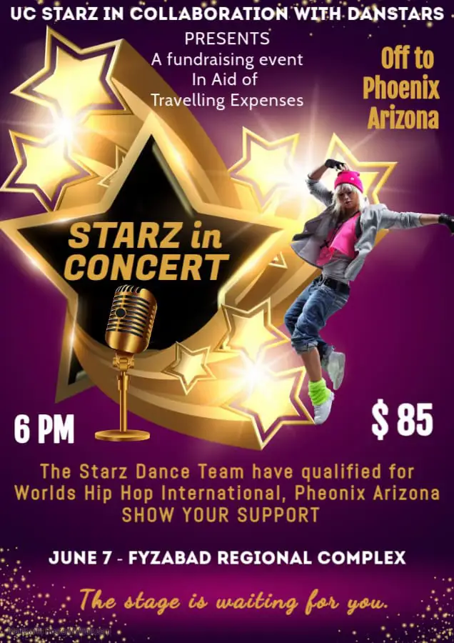 This Summer look out for club UCSTARZ across the USA!! CONGRATS and best wishes to our members who are headed to compete at 1. Worlds Hip Hop International, Phoenix Arizona, 2. Worlds Championships of Performing Arts, Carlifornia USA, 3. Joffreys Summer Dance Intensives, New York. We are seeking your support to offset travelling expenses. Our first fundraiser, Starz in Concert is in aid of hiphop international of which we teamed up with DanstarS . The collaborated Starz team placed first in the varsity division auditions and are off to Arizona to compete with other world championships. We invite you to purchase a ticket and invite others to do the same. Come out to our concert and have a magnificent evening with the starz and other youth supporting artistes. Give it up for our youths!!! Thanking you in advance for your support