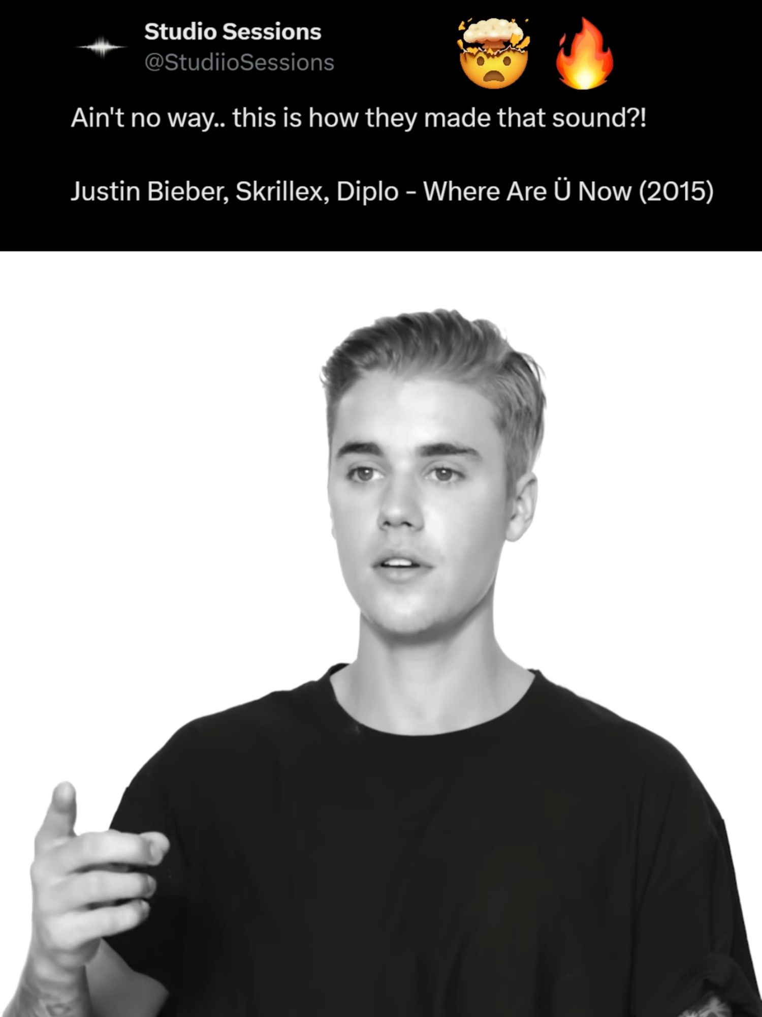 'Where Are Ü Now' by Jack Ü, featuring Justin Bieber, was released on February 27, 2015, as the second single from their debut album Skrillex and Diplo Present Jack Ü. Originally a piano ballad by Bieber titled The Most, it was transformed into a progressive house track with dancehall stabs and an Eastern melody by Skrillex and Diplo. Peaking at #8 on the Billboard Hot 100, it hit top 10 in eight countries, earning 4x platinum status in the US and a 2016 Grammy for Best Dance Recording. The video, shot with fan graffiti, won MTV’s Best Visual Effects, amassing over 1.27 billion YouTube views by 2024. . . . . #studiosession #behindthescenes #rarefootage #songs #artists #explore #song #studio #foryoupage #classic #2010smusic #diplo #pop #electronicmusic #skrillex #justinbieber