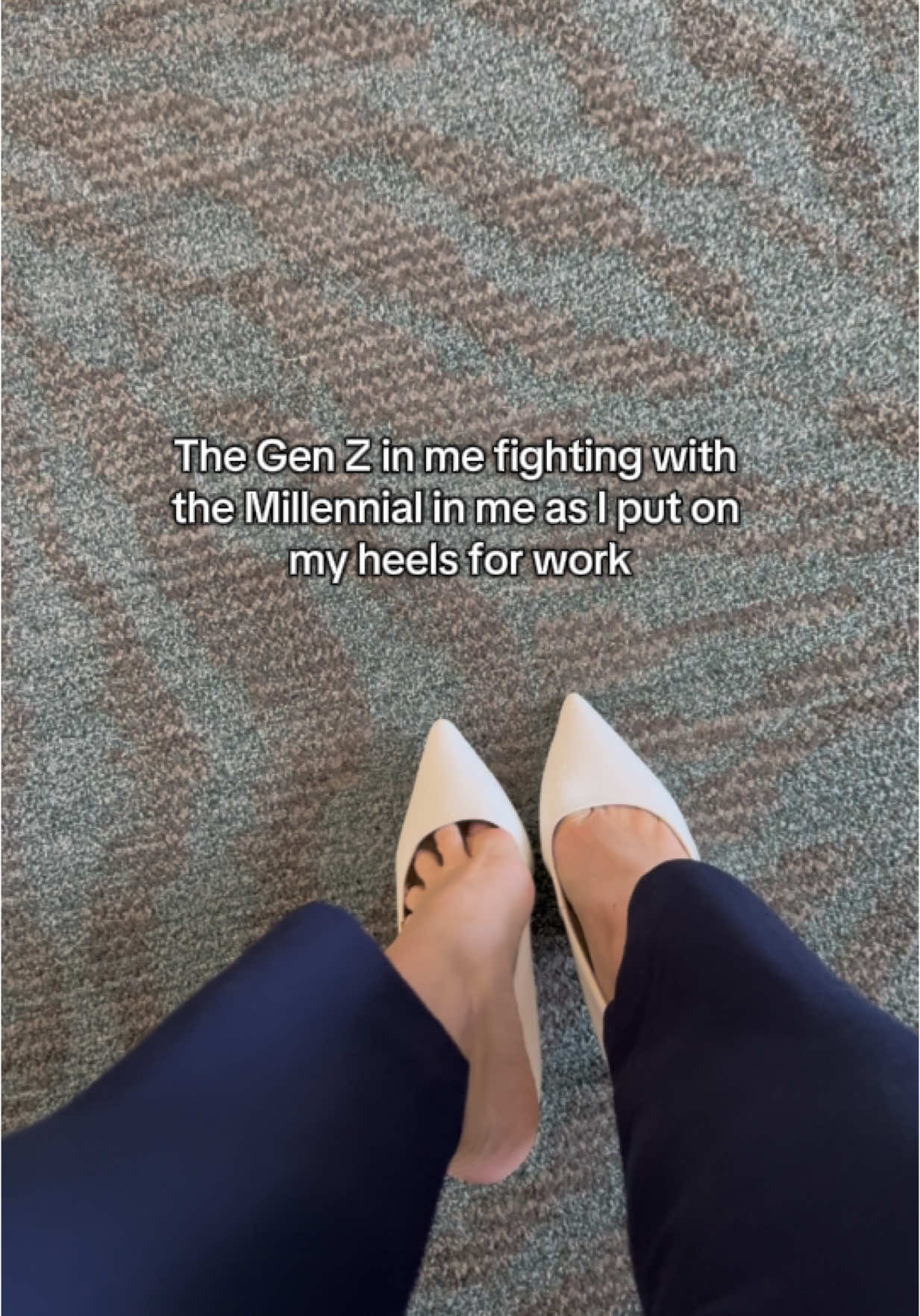 Born in 1997 & forever having an internal battle of being trendy and comfy, or professional with longer looking legs SOS #shoecheck #genzvsmillenial  #highheels #businesstiktok #corporategirlies #corporatebaddie 