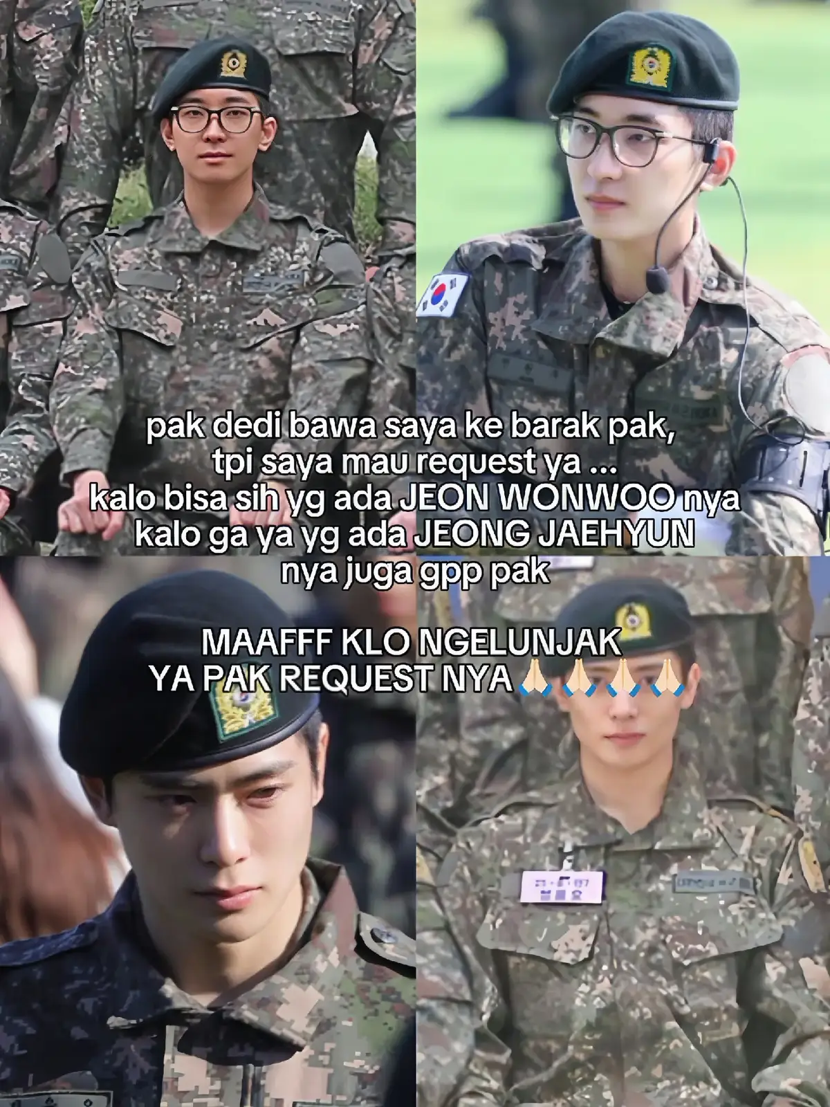 sedikit request ya pak🤏🏻🙏🏻 #wonwoo #jaehyun #caratzen #4u #fyp #foryoupage #military 