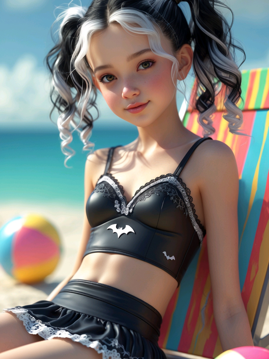 Who says you cant slay in black under the sun 😚🐈‍⬛️🖤🖤#DarkVibes #Goth #AIGirl #Beautiful #BeachStyle  #DigitalBeauty #Cute #Fyp 