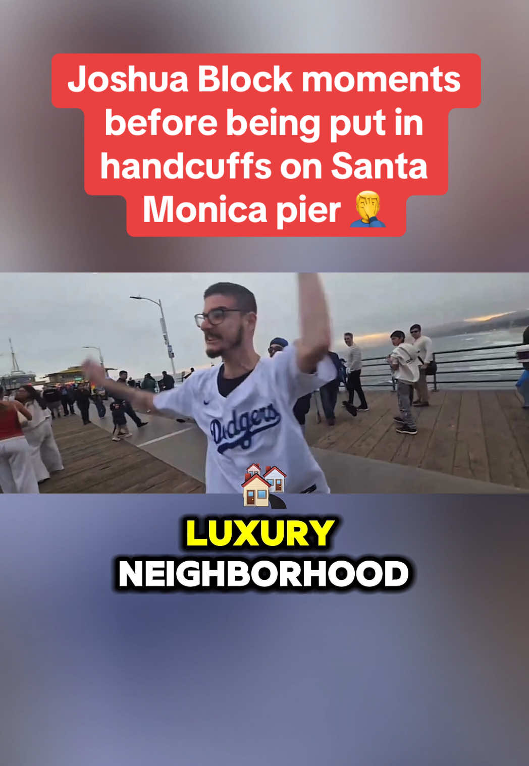🚨Joshua Block on Santa Monica pier moments being being detained by police 👮‍♀️ #joshuablock #worldoftshirts #worldoftshirtslive #joshblock #huluchippendalesdance 