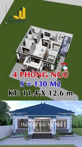 Ở một tầng, tận hưởng đủ tiện nghi! Mẫu nhà 4 phòng ngủ, hợp lý đến từng góc nhỏ. #matbangdep #nhamaihat2025 #Thegioibanvevn