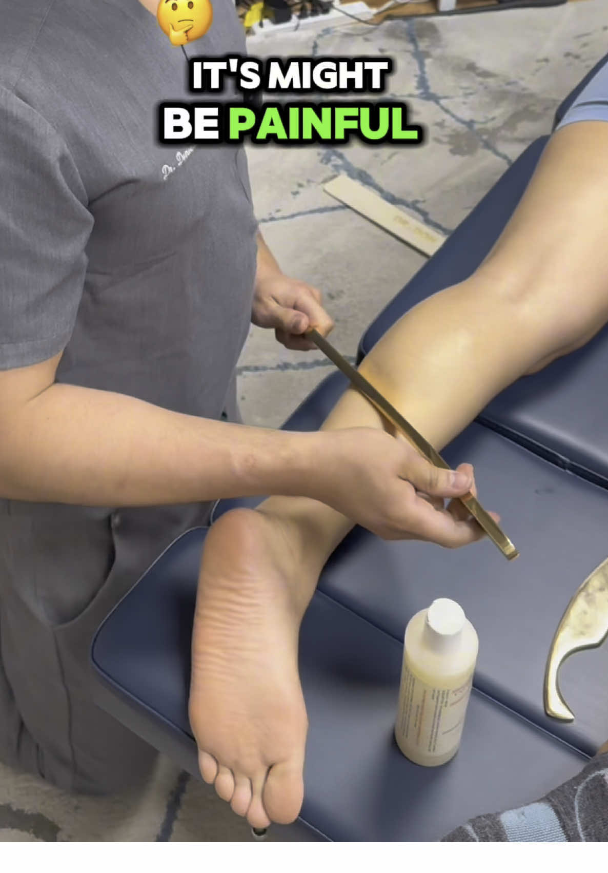 Plantar fasciitis and heel pain relief from releasing the calves  In this video I use the “Crowbar blade” to relieve her foot & heel pain.  #chiropractor #massage #foot #plantarfasciitis #heelpain 