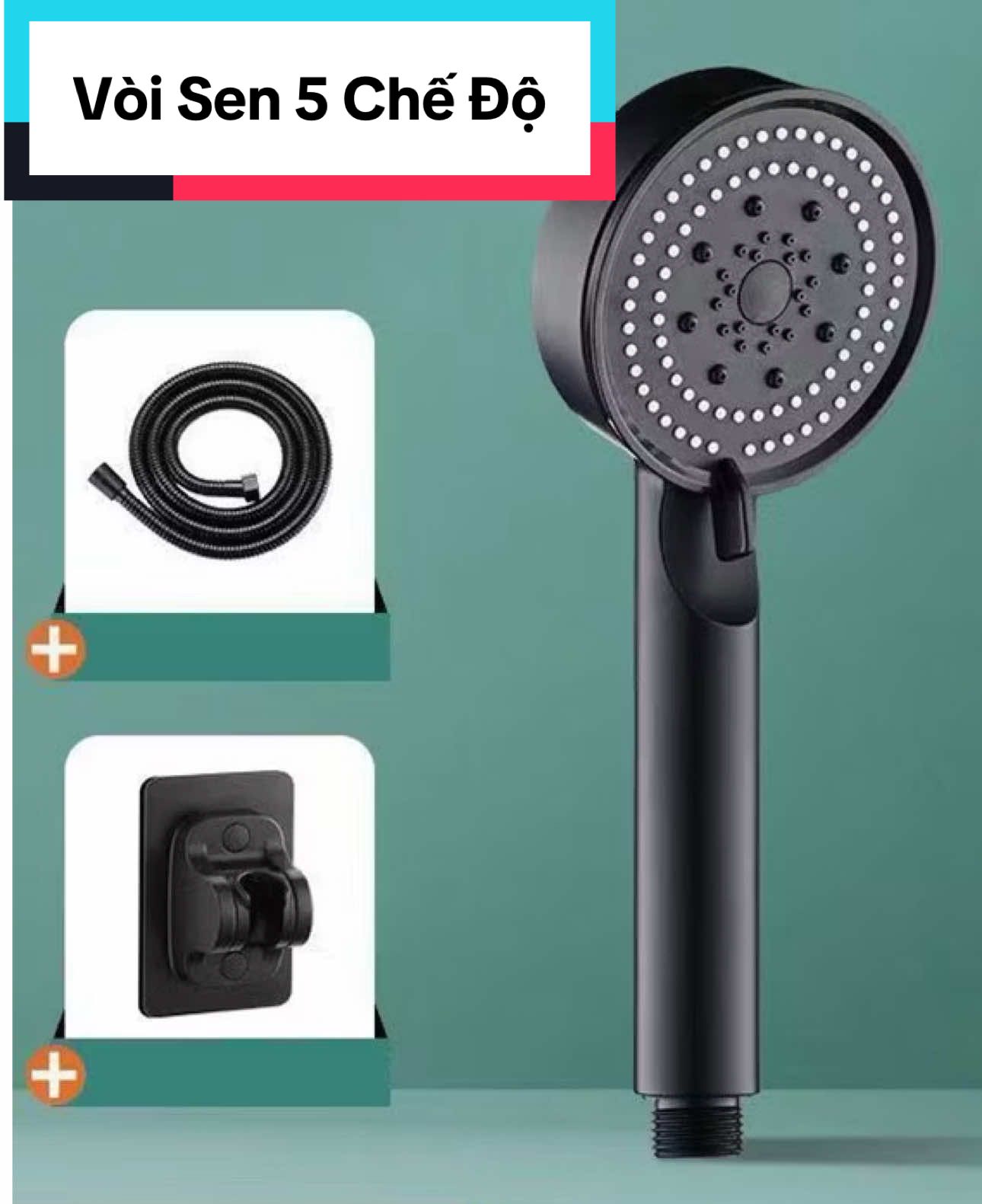 Bộ vòi sen màu đen cao cấp, 5 chế độ nước, tăng áp, tiết kiệm nước, lắp đặt dễ dàng #tienloi #trend #tienich #nhatam #voisen 