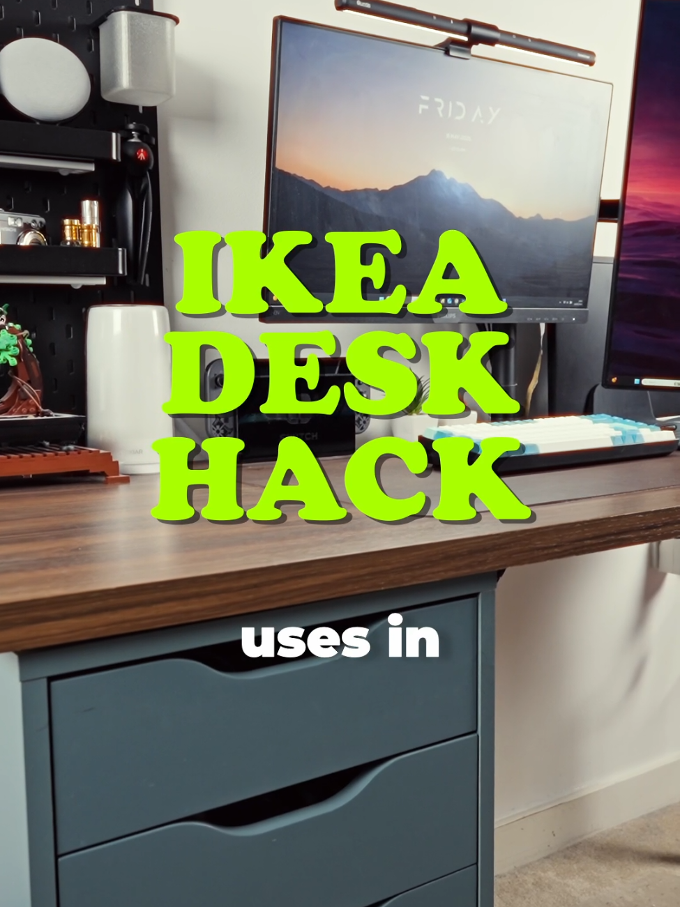 The classic desk setup uses 2 Alex drawers, but you won’t need to spend £140. I used just one and replaced the other with Adil legs—only £2.50 each. Same height, same aesthetic, half the cost. Pair it with the Eckbaken tabletop and you've got a clean, budget-friendly desk setup. #ikea #ikeahack  #interiordesign  #setupinspiration #techtok  #techsetup   #desktour 