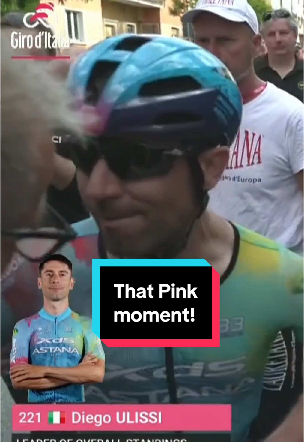 That moment when you find out you’re in Pink ☺️💕 A huge moment for Italian Diego Ulissi, who’ll wear the Maglia Rosa for the first time in his career! #cycling #roadcycling #giro 