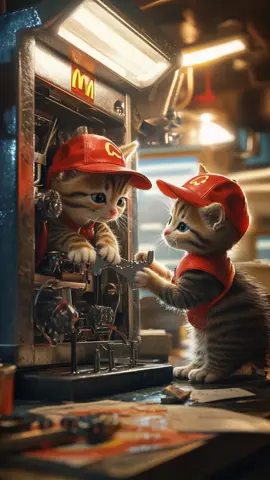 Trying to fix that ice cream machine... always broken #McDonalds #cats #cattok #viralvideo #funnyvideo #ai #kittens #cattiktok