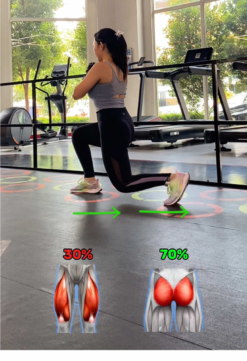 Masih Binggung Lunges Kaki Maju & Lunges Kaki Mundur?? - Forward Lunges (Kaki Maju) Cenderung lebih Fokus Otot quadriceps. Glutes Otot Bokong Tetap Aktif, Tapi Bukan Fokus Utama - Reverse Lunges (Kaki Mundur) Lebih Menargetkan Glutes  #lungesworkout #lunges #reverselunges #gymmotivation #tipsgym #tipsgympemula #GymLife #outfitgym #olahragadirumah 