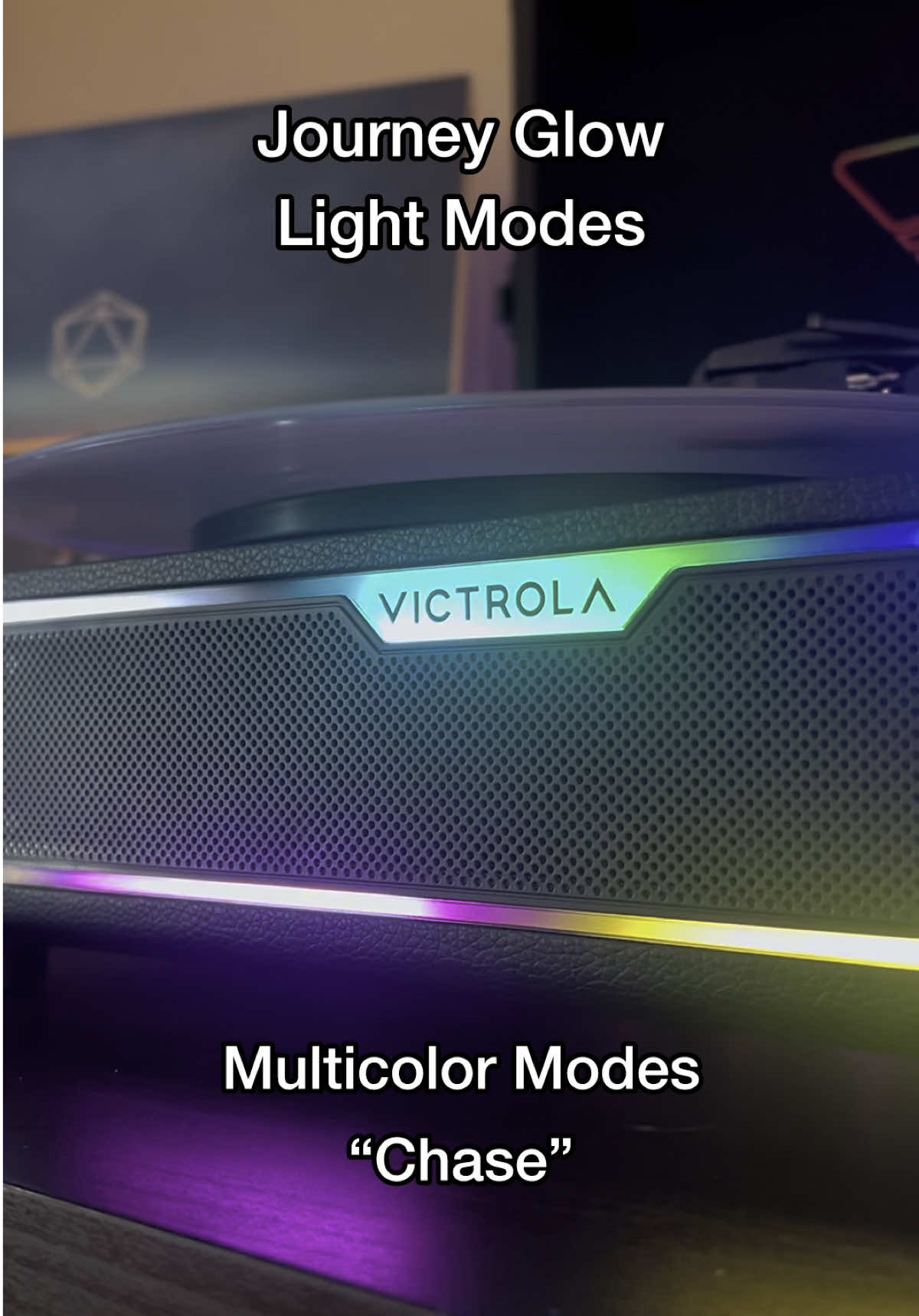 A look at the 18 unique light modes you can access on the new Journey Glow at the press of a button. 🔆 Double press to change mode groups (multicolor > music pulse > solid color). Single press to change light modes within the group  (transition > racetrack > strobe or red > green > blue). The Journey Glow is available now at Victrola.com and TikTok Shop.  #rgblights #rgbsetup #journeyglow #victrola #vinyltok 