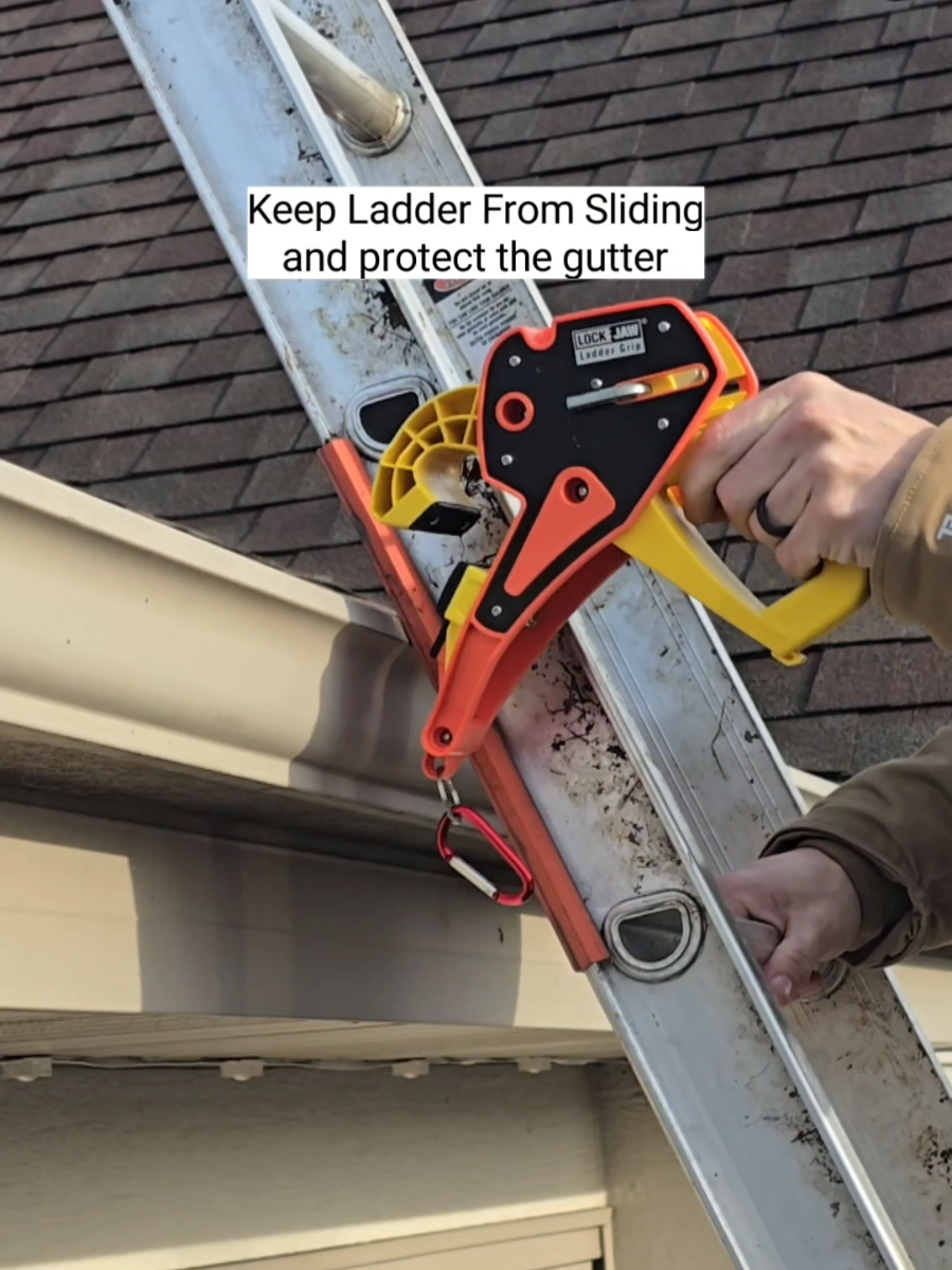 Keep your ladder from sliding and protect the gutter #lockjawladdergrip #ladderbodyguard 