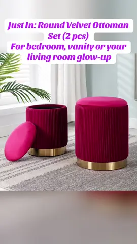 #creatorsearchinsights Looking for velvet ottomans with storage for your living room, bedroom, or vanity area? Our Round Velvet Ottoman Set of 2 is the perfect mix of soft luxury and functionality. Use them as extra seating, hidden storage, or a stylish accent. Ideal for small spaces, modern apartments, and chic vanity corners. Available now in neutral tones to match any interior style. Shop now — limited stock left