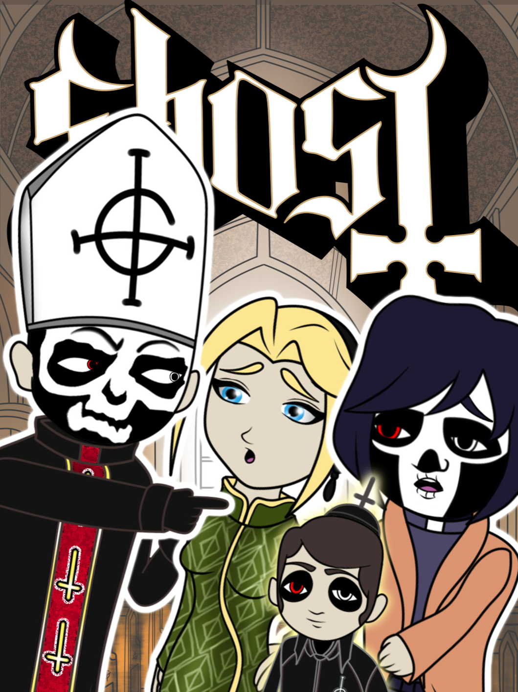 El Bautizo #GHOSTBAND #SKELETA #satanized #fanmade #papavperpetua #nepomuceno #cantinflas #papanihil #sisterimperator #mexico #dibujodigital #animaciones #ilustracion #fanart