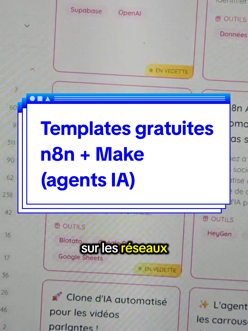 Templates 100% gratuites pour créer des automatisations et agents IA sur n8n et Make Merci @Sabrina Ramonov 🍄 the AI queen 👑 #agentia #n8n #make #automatisation #ia #intelligenceartificielle #template #agentsia 