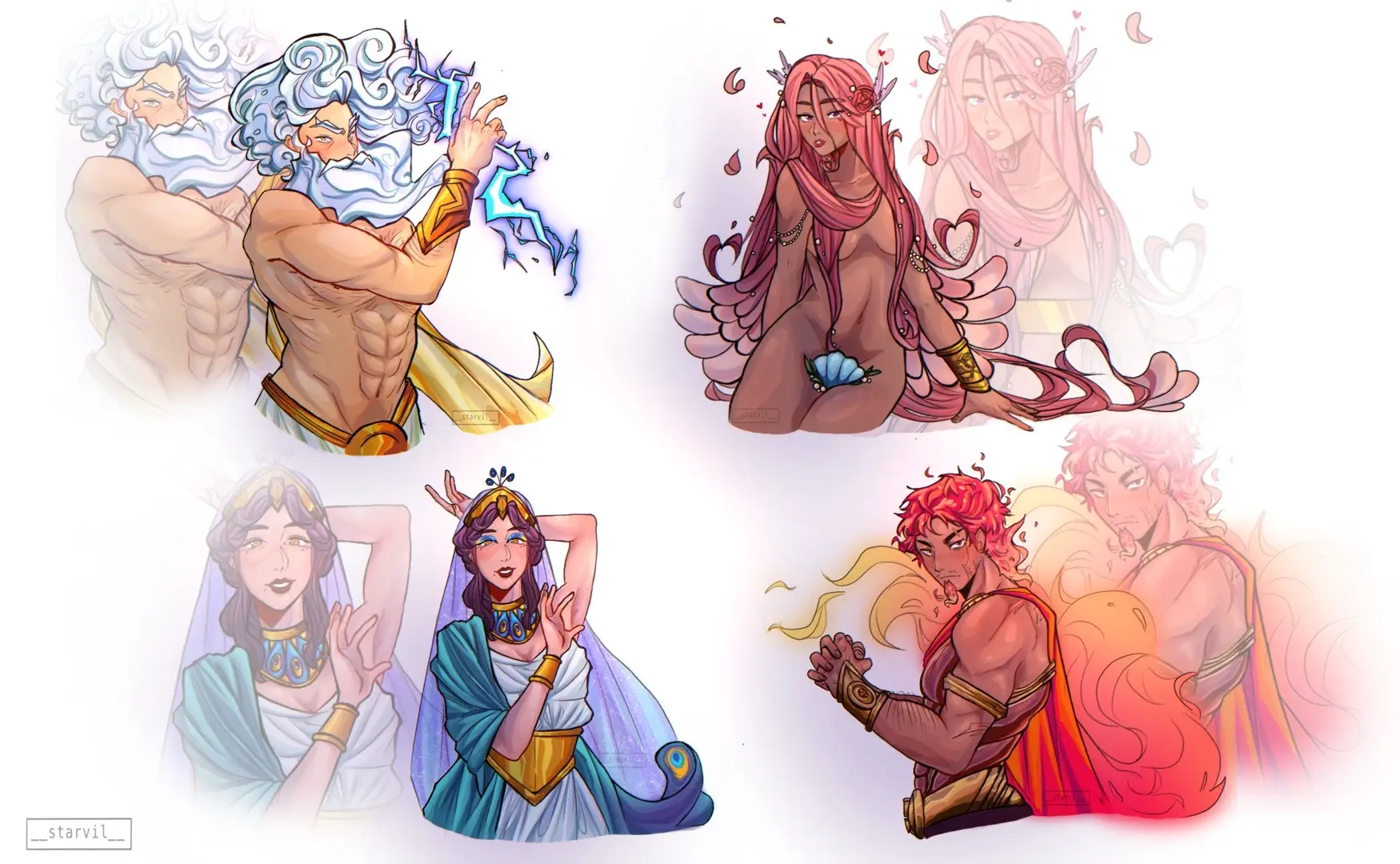 I still have to do the design for the rest of them! But I really wanted to post these :) #characterdesign #characterdesigns #epic #epicthemusical #odyssey #odysseus #godgames #epicthemusical #myart #digitalartist #aphrodite #ares #zeus #hera #mythology 