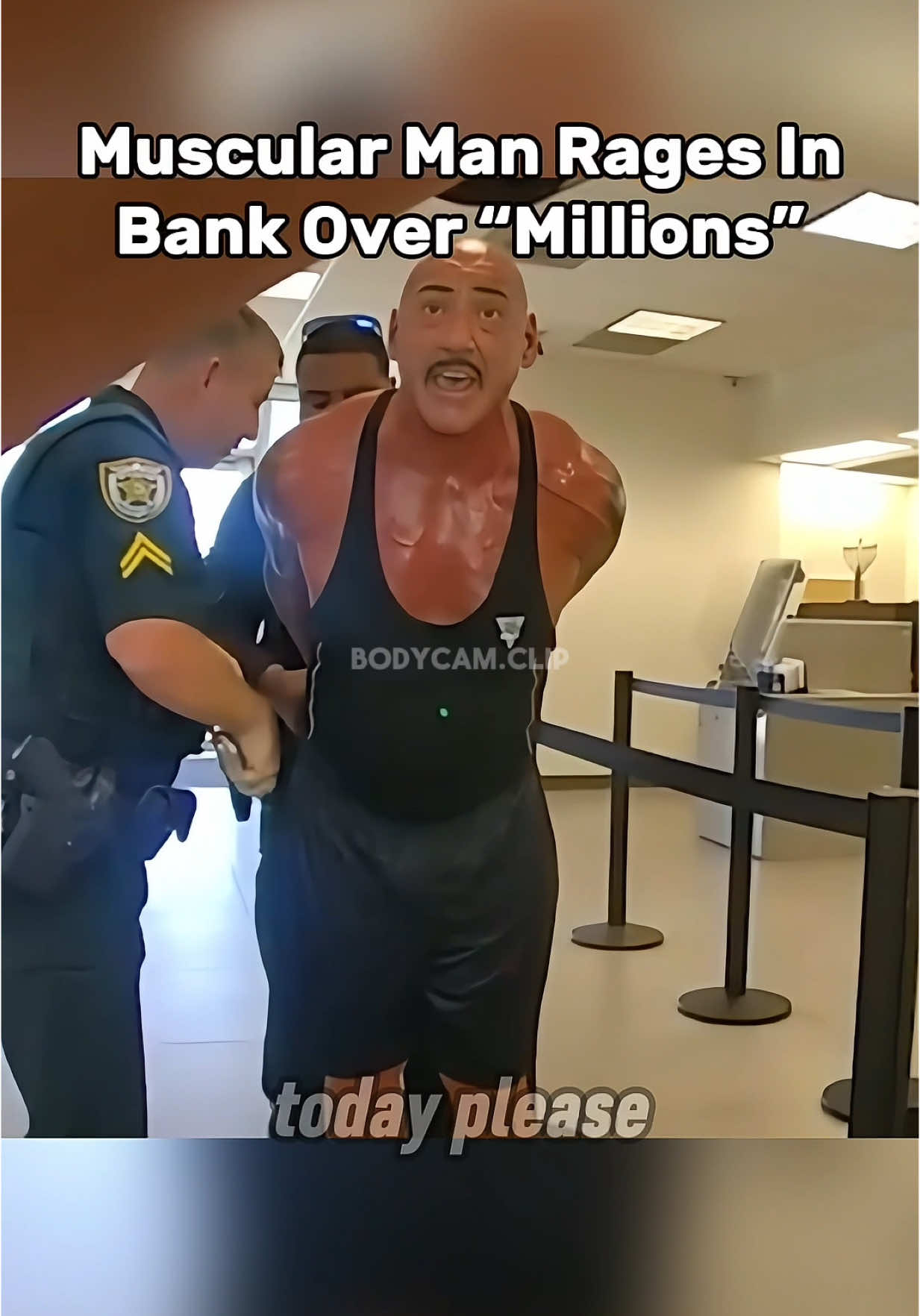 A swole man was arrested after causing a disturbance in a bank for the second time that week. He then claimed to have 100s of millions of dollars in the bank. Do you believe him? #bodycamera #fypツ #policevideos 