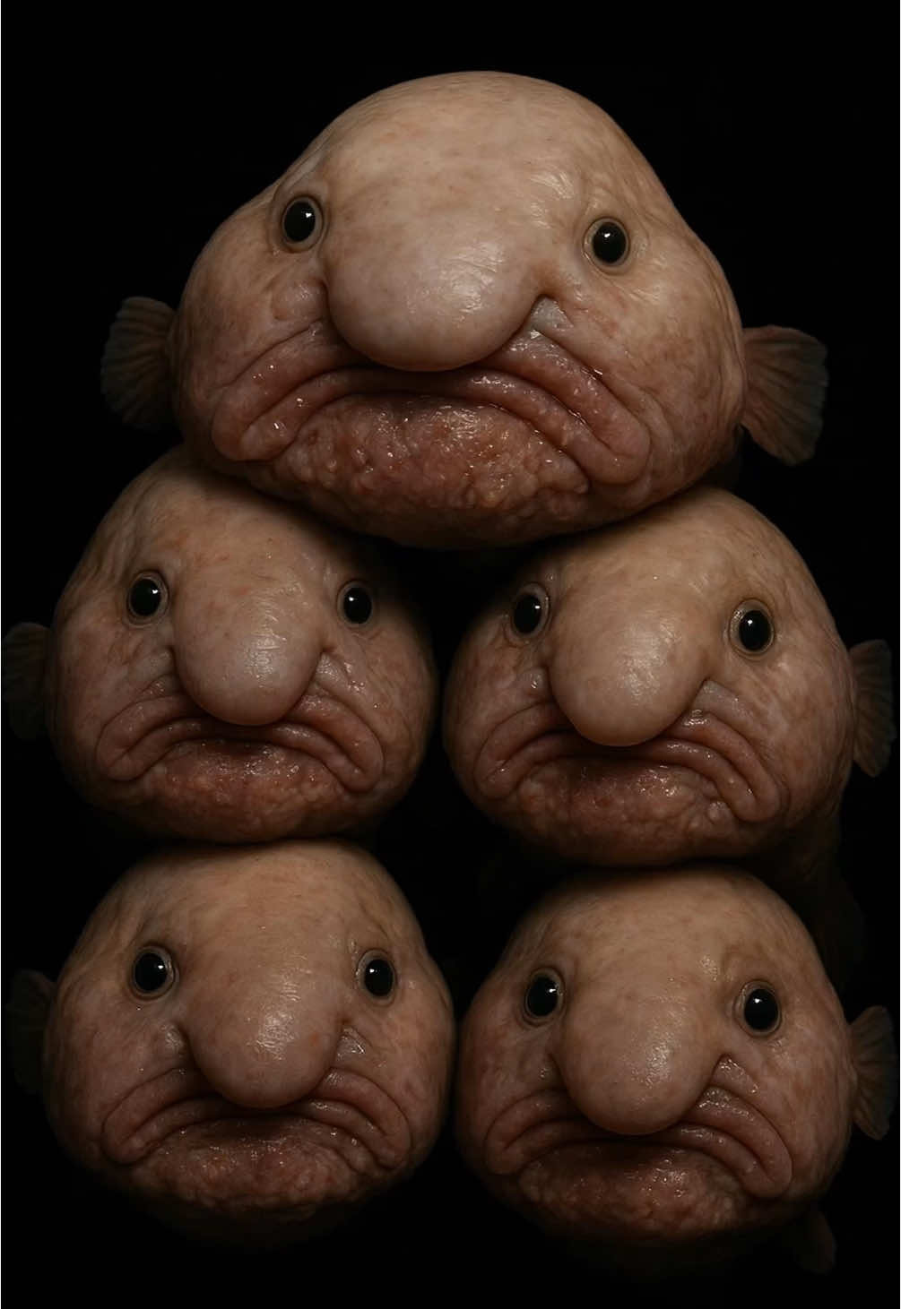 A group of adorable baby blobfish gently ❤️ #fish #blobfish #ai #ia #artificialintelligence #inteligenciaartificial #animal #happymoments #reptiles #reptile #happy 
