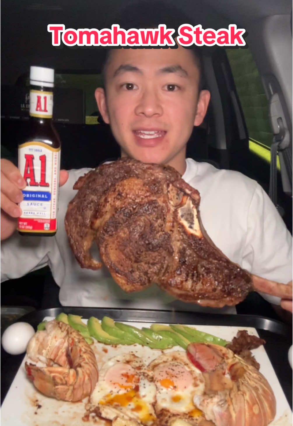 Trying Tomahawk Steak For The First Time 🔥 #food #Foodie #foodreview #tomahawksteak #steak #mukbang #asmr #tastetest #fyp #lobster #seafood #eating 