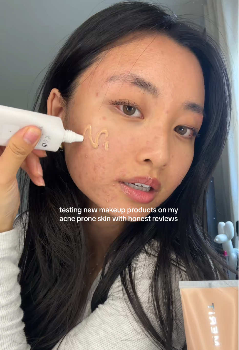 im particular abt which makeup I use bc a lot of things end up making me breakout😓 these products were fun to try for my acne!! #acne #acneproneskin #acnejourney #makeup  @MERIT Beauty sunscreen  @Hourglass Cosmetics skin tint, concealer @Nudestix blush balm