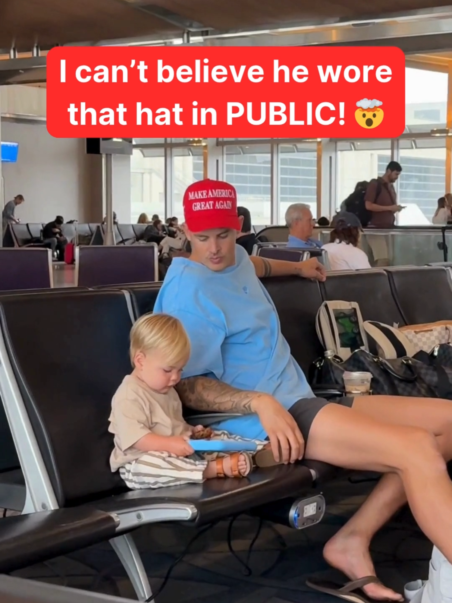 Wait til you see what it says! 😱 #hats #travel #funny #airport #america #MAGA