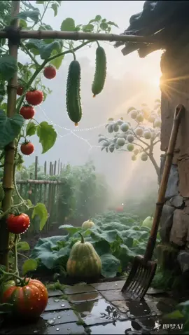 LẶNG YÊN Và Đủ Đầy | Quiet & Enough 🌱🧺 Khi ánh nắng đầu tiên xuyên qua giàn mướp, những giọt sương vẫn còn vương trên trái cà chua và quả dưa leo lấp lánh. Vườn rau quê nhà không chỉ nuôi sống cơ thể, mà còn chữa lành cả những điều lặng thinh trong tâm hồn