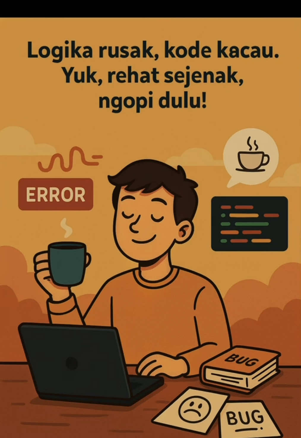 🚀 Logika rusak, kode kacau? 😱 Tenang, bro! Kadang otak butuh reboot. ☕ Ngopi dulu, baru lanjut ngoding! 🔥 #NgodingSantai #ProgrammerLife #NgopiDulu #BreakSejenak #CodingStruggle #DeveloperVibes #ChillAndCode #FYP #CodingMemes #TrendingProgrammer #AnakInformatika #StressRelief #capcut 