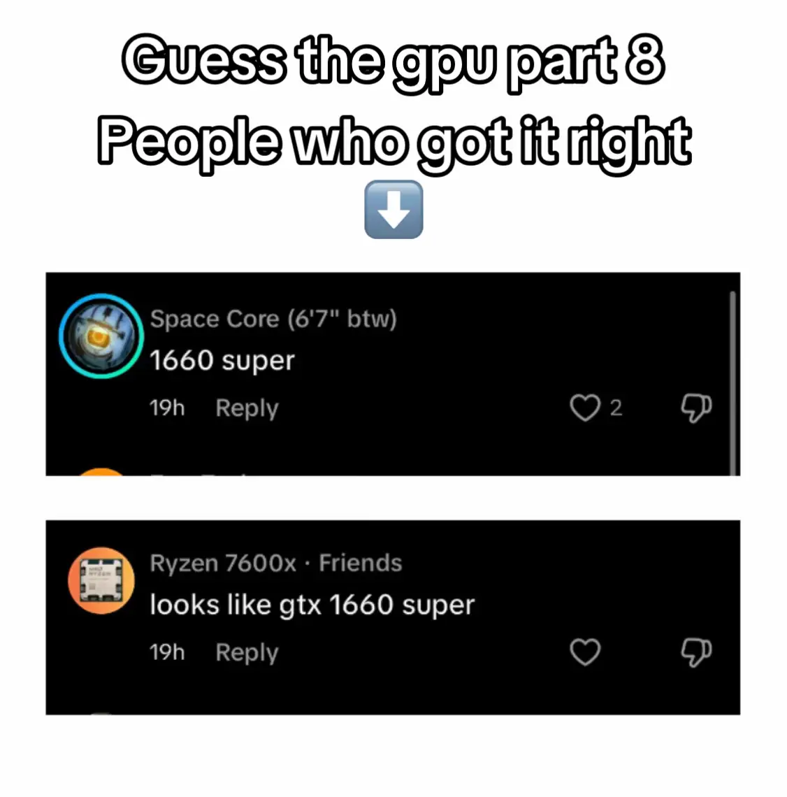 #gotitright #gpu #techtok #tech #technology #graphicscard #pc #gues #guessinggame #guessit #fyp #series #part8 #part #parts #hint #nohint #nohinttoday 