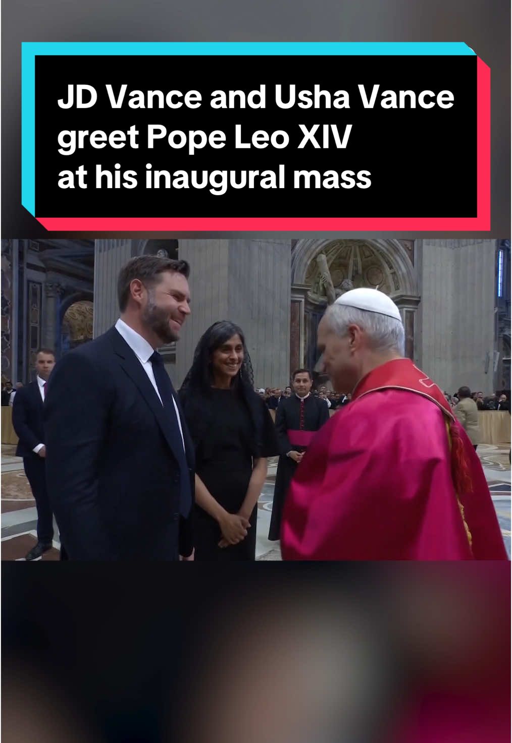 Vice President JD Vance and his wife, second lady Usha Vance, greeted Pope Leo XIV at his inaugural mass at the Vatican Sunday. #pope #popeleo #popeleoxiv #jdvance
