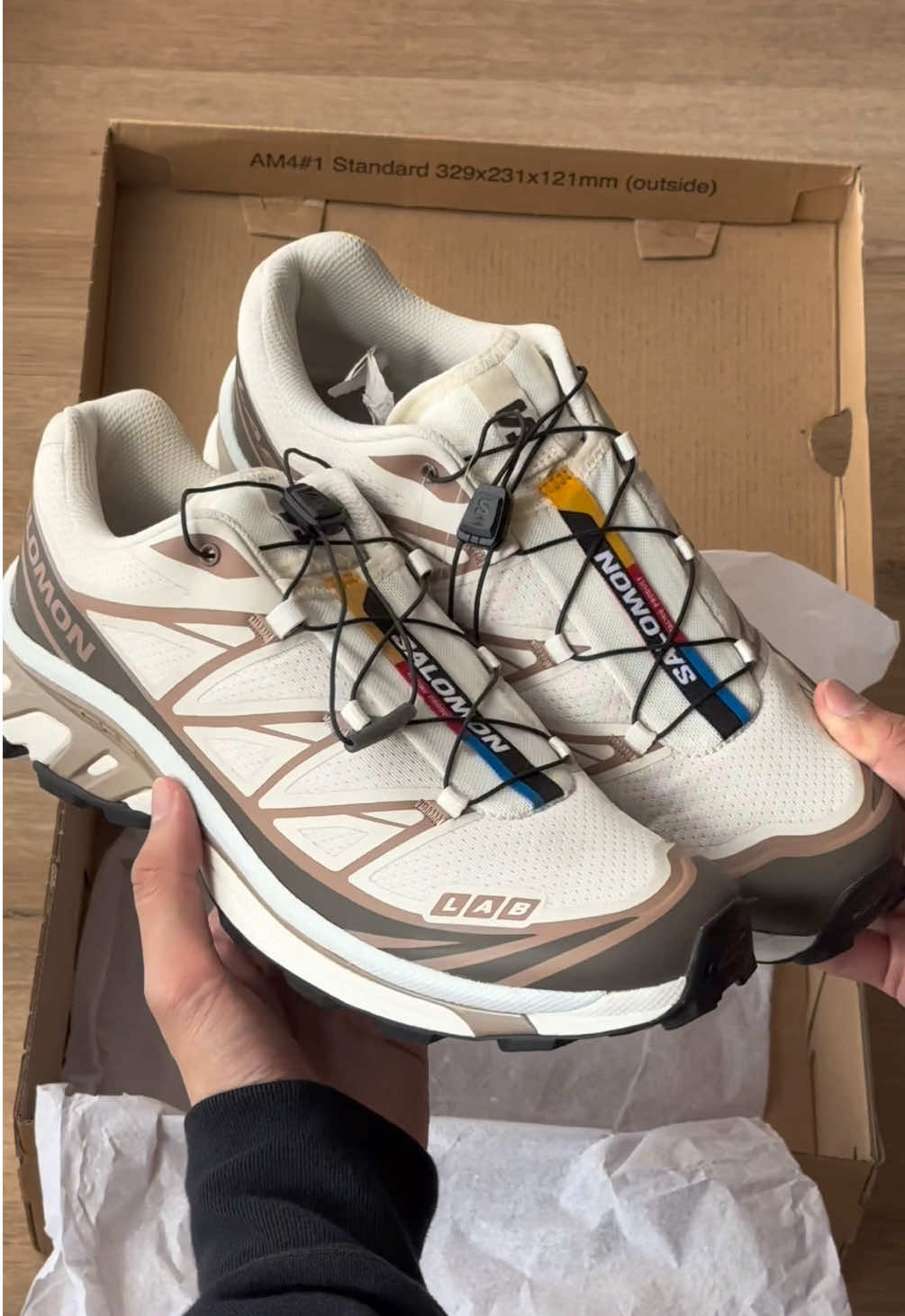 Salomon XT6 almond milk portabella in hand✨👞🤌🏼 #salomon #fashiontiktok #sneakers 